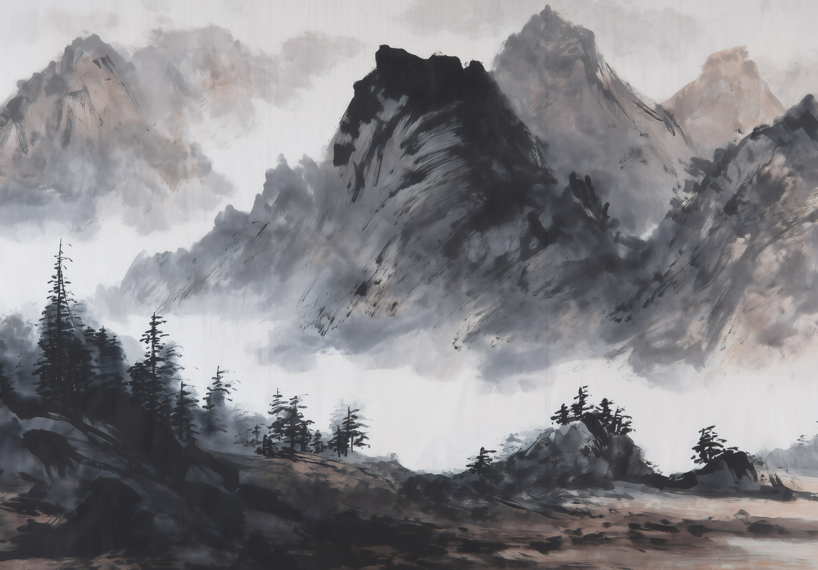 Фототапет Мъгливи планини – артистична атмосфера и дълбочинаостор